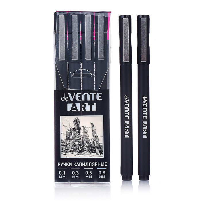 Набор ручек капиллярных "Art" 04 шт, d=0,1, 0,3, 0,5, 0,8 мм, чернила - черные, круглый кор