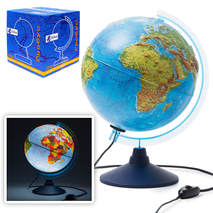 Глобус Земли физико-политический 250мм Рельефный с подсветкой Классик Евро Глобус Земли физико-политический 250мм Рельефный с подсветкой Классик Евро