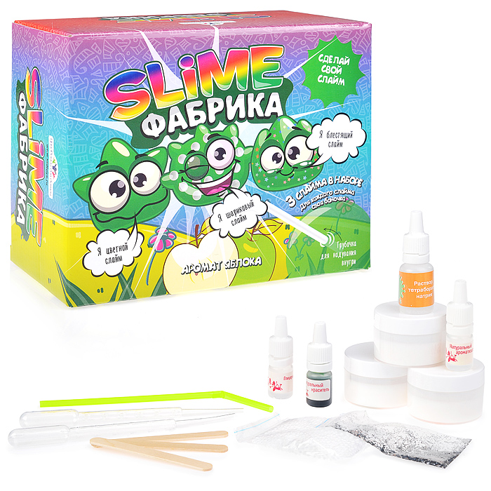 Набор для опытов и экспериментов "Юный химик" Слайм фабрика "Яблоко"