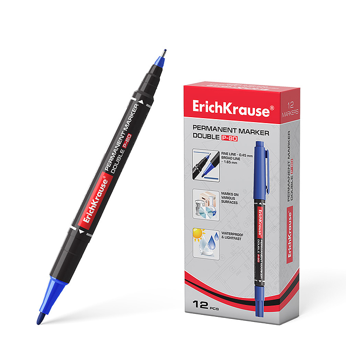 Маркер перманентный двухсторонний Double P-80, цвет чернил синий 