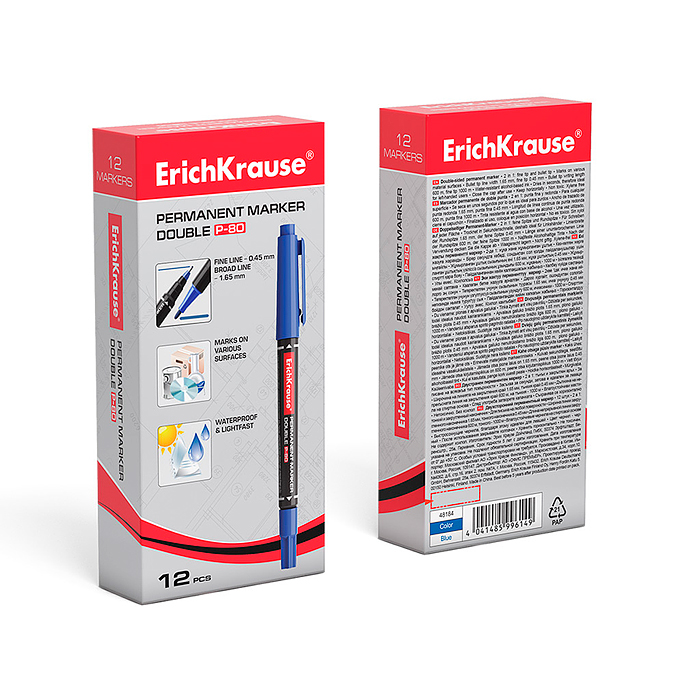 Фото к товару Маркер перманентный двухсторонний Double P-80, цвет чернил синий Маркер перманентный двухсторонний Double P-80, цвет чернил синий