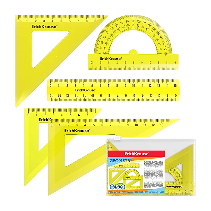 Набор геометрический малый Neon (линейка 15см, угольники 7см, 9см и 13см, транспортир)