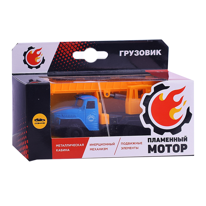 Фото к товару Грузовик металлический, инерционный, Подъемный кран, подвижные элементы Грузовик металлический, инерционный, Подъемный кран, подвижные элементы