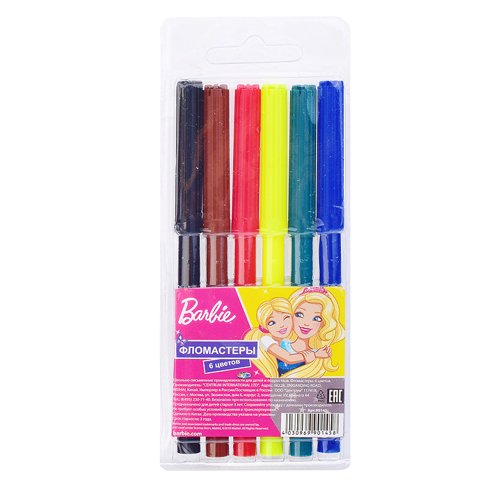 Фломастеры "Барби", 6 цветов, на водной основе с вентилируемым колпачком. Фломастеры "Барби", 6 цветов, на водной основе с вентилируемым колпачком.