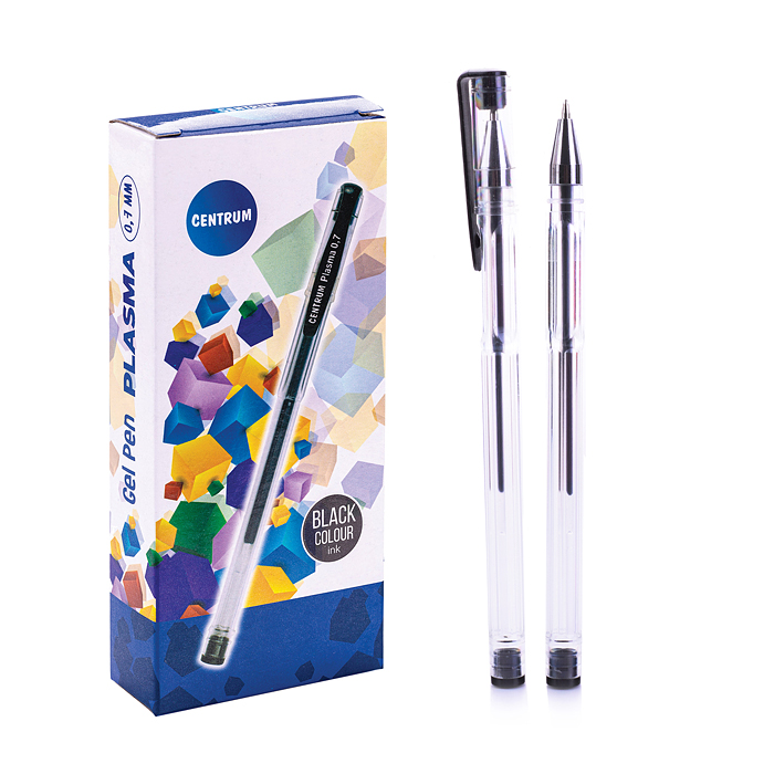 Ручка гелевая черная "PLASMA" с металлическим наконечником 0,7 мм. в прозрачном корпусе, клип 