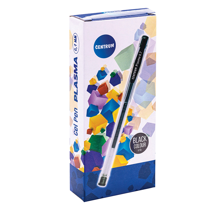 Ручка гелевая черная "PLASMA" с металлическим наконечником 0,7 мм. в прозрачном корпусе, клип 