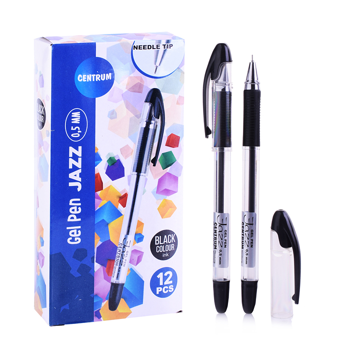 Ручка гелевая черная игольчатая "JAZZ" с металлическим наконечником, 0,5 мм.