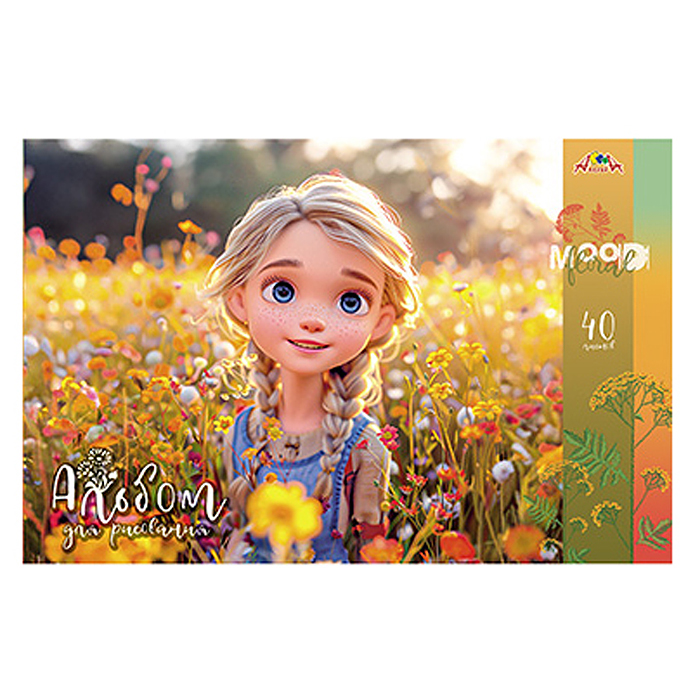 Альбом для рисования 40л. "Милые девочки" скоба, по сериям 