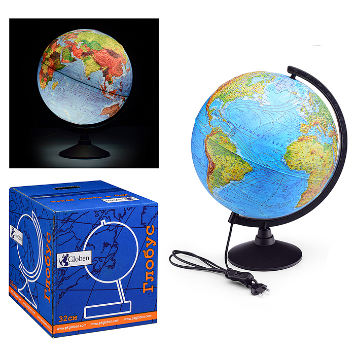 Глобус Земли физико-политический 320мм с подсветкой Рельефный Классик. Глобус Земли физико-политический 320мм с подсветкой Рельефный Классик.