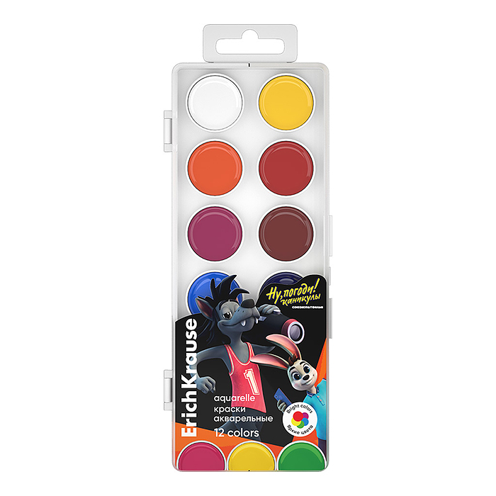 Краски акварельные "Ну, Погоди! Каникулы" 12 цветов (в пластиковой коробке с европодвесом) Краски акварельные "Ну, Погоди! Каникулы" 12 цветов (в пластиковой коробке с европодвесом)