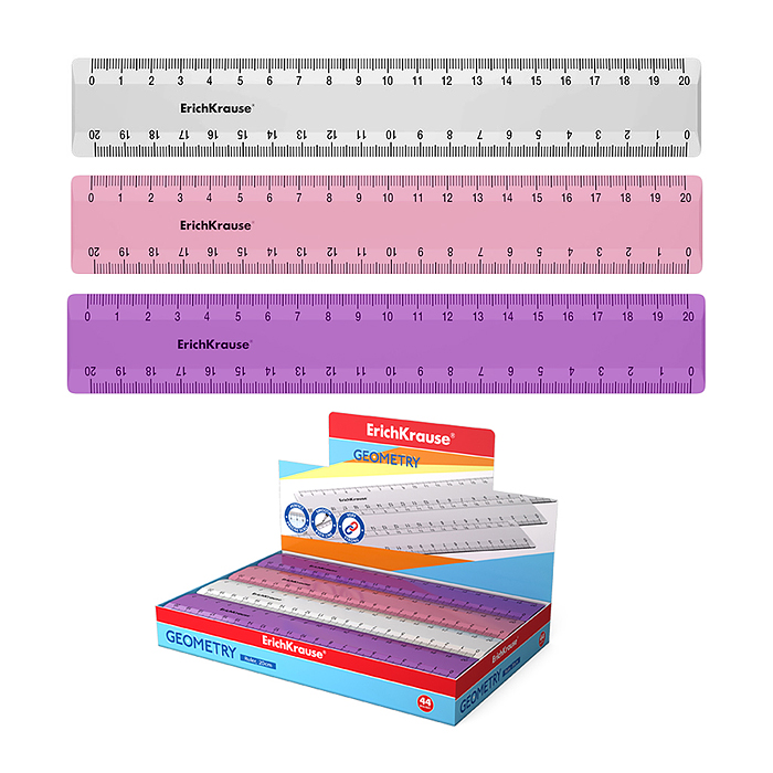 Линейка пластиковая Candy, 20см, ассорти (в коробке-дисплее по 44 шт)