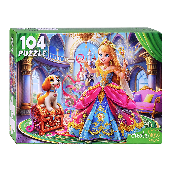 Пазлы 104 "Веселая принцесса и щенок"
