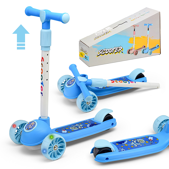 Самокат U001568Y 3-х. кол., колеса световые PU, голубой, в коробке