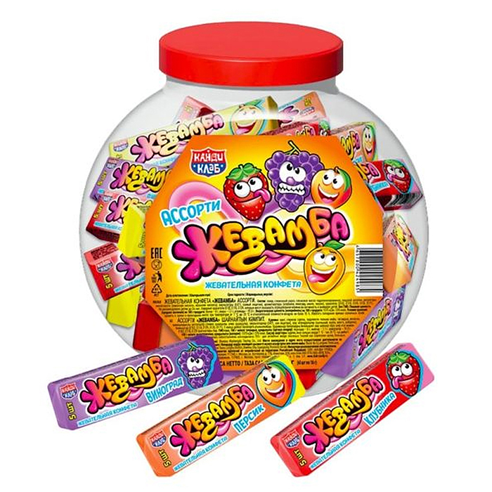 Жевательная конфета "Жевамба" ассорти 16г (60шт) Жевательная конфета "Жевамба" ассорти 16г (60шт)