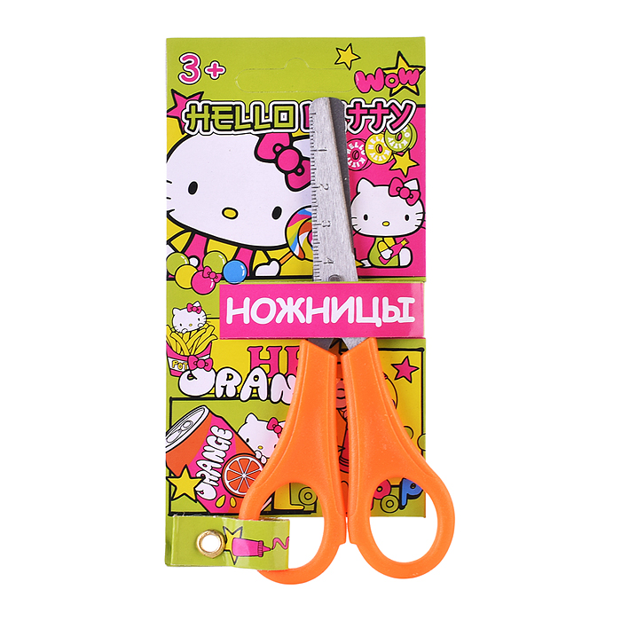 Ножницы детские Hello Kitty 13 см, с закругленными концами, травмобезопасные, с линейкой. Цвет