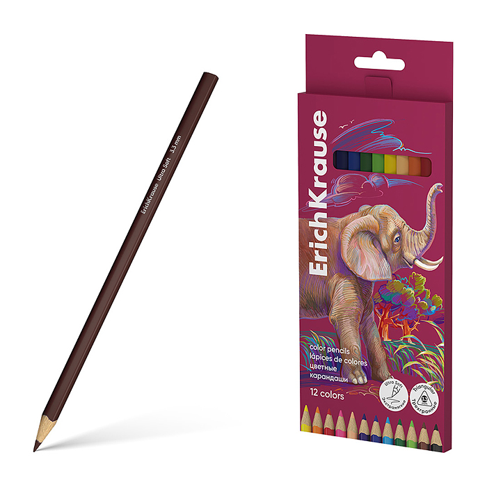 Карандаши цветные деревянные Safari трехгранные, грифель 3,3 мм, 12 цветов 