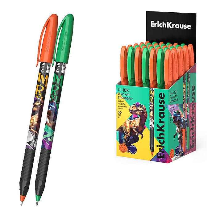 Ручка шариковая U-109 Stick&Grip Dino Art 1.0, Ultra Glide Technology, цвет чернил синий