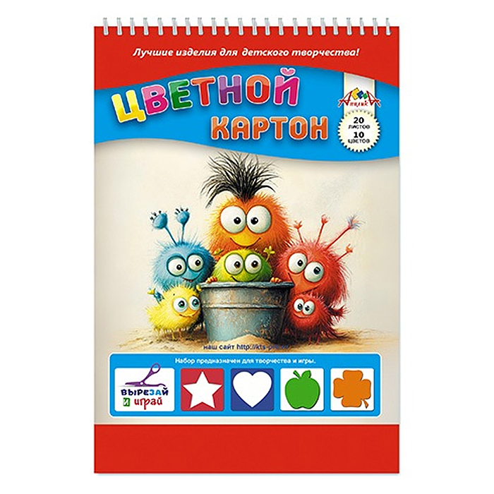 Картон цветной А4 20л. 10цв. гребень "Глазастики"