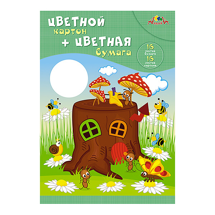 Картон цветной А4 16л.,8цв.+цв. бумага 16л.,8цв."Маленький