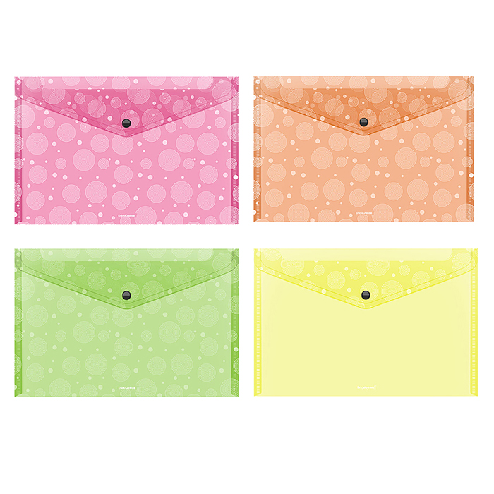 Папка-конверт на кнопке пластиковая Neon Dots, A4, ассорти