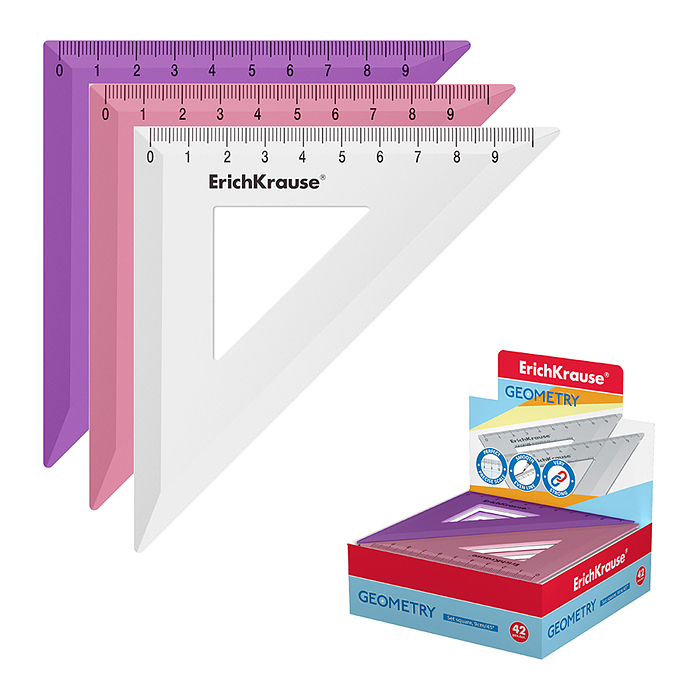 Угольник пластиковый Candy, 45°/9см, ассорти (в коробке-дисплее по 42 шт)