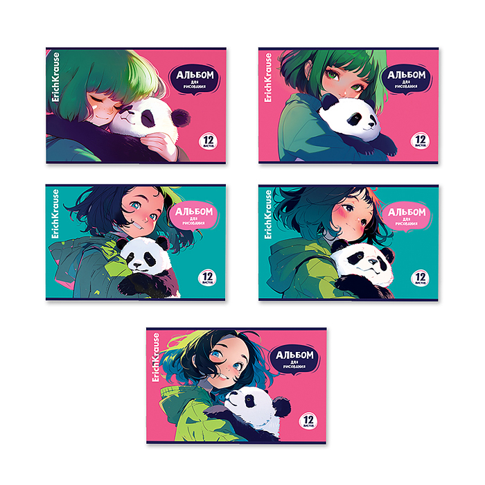 Альбом для рисования 12л. на скобе Panda Hugs, А4, Альбом для рисования 12л. на скобе Panda Hugs, А4,