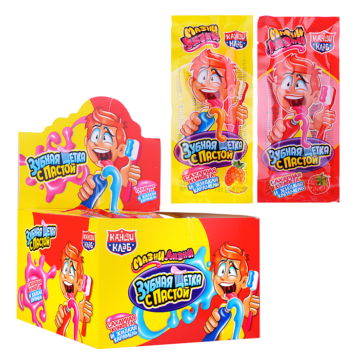 Драже и жидкая карамель "Зубная щетка с пастой" 15г (30шт)