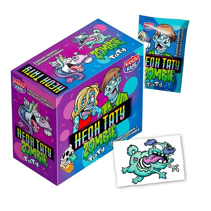 Взрывная карамель "Неон тату Зомби" со светящейся татуировкой 1гр*48шт