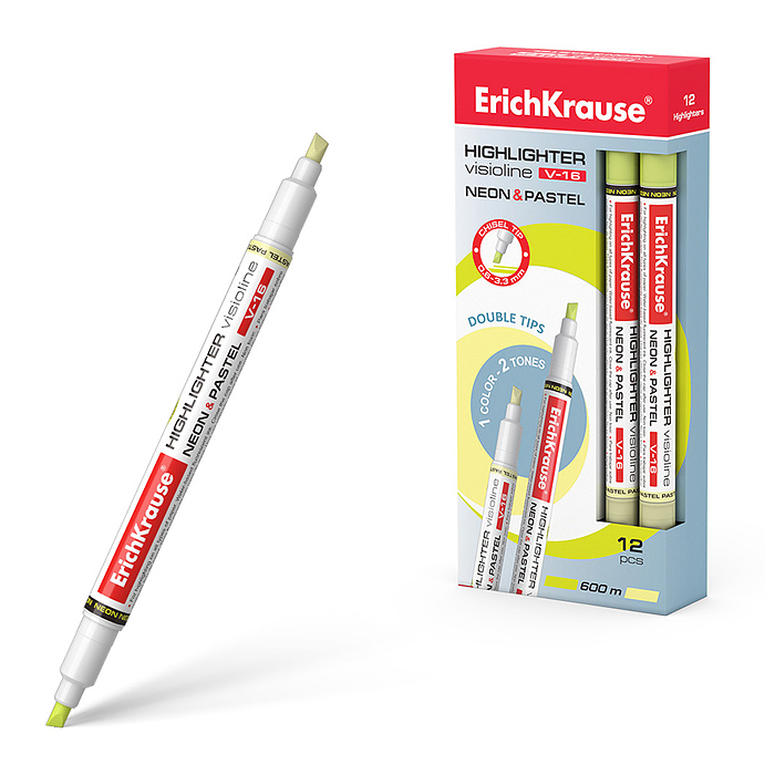 Двухсторонний текстмаркер Visioline V-16 Neon+Pastel, цвет чернил желтый