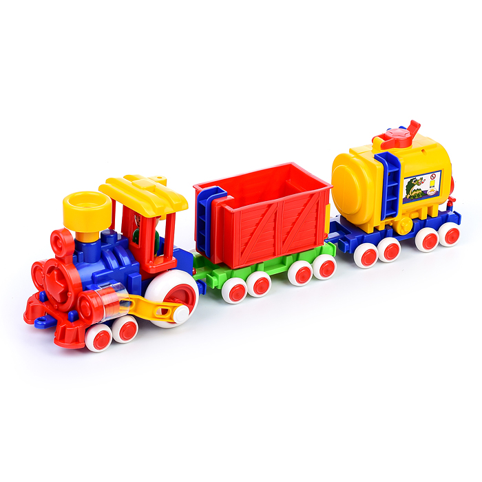 Фото к товару Паровозик Ромашка с 2 вагонами Паровозик Ромашка с 2 вагонами