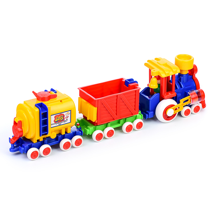 Фото к товару Паровозик Ромашка с 2 вагонами Паровозик Ромашка с 2 вагонами