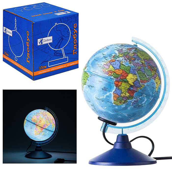 Глобус Земли политический 150 мм с подсветкой.Классик Евро Глобус Земли политический 150 мм с подсветкой.Классик Евро