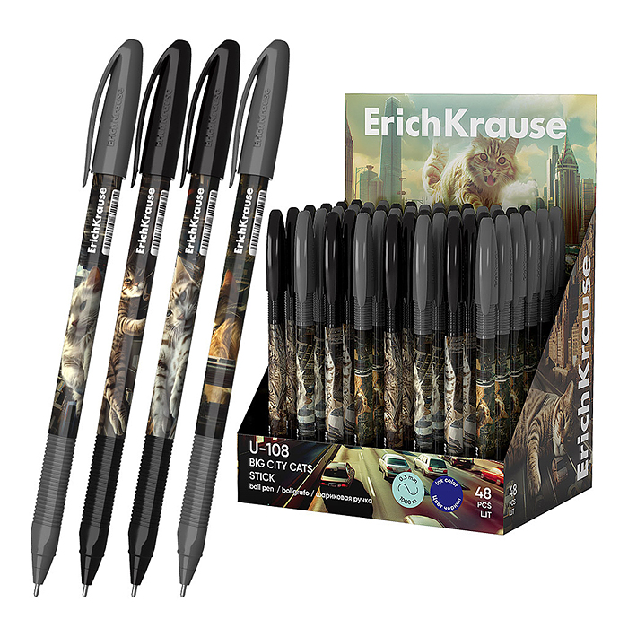 Ручка шариковая U-108 Stick Big City Cats, 1.0, Ultra Glide Technology, цвет чернил синий