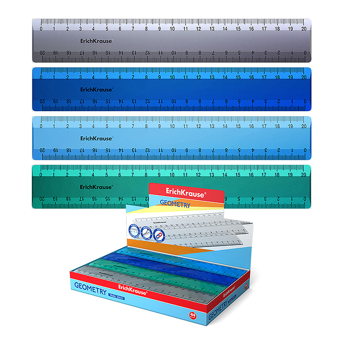 Линейка пластиковая Ice Metallic, 20см, ассорти (в коробке-дисплее по 44 шт)