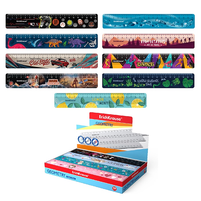 Линейка пластиковая, 20см, ассорти для мальчиков (в коробке-дисплее по 44 шт)