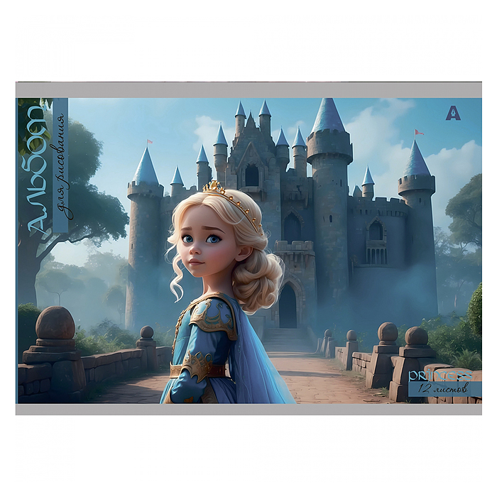 Фото к товару Альбом для рисования А4 12л., на скрепке, мелованный картон, "Принцесса у замка", 4 дизайна Альбом для рисования А4 12л., на скрепке, мелованный картон, "Принцесса у замка", 4 дизайна