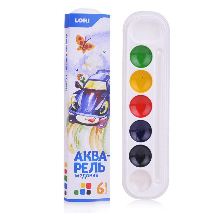 Акварель 6 цветов, медовая, б/к Акварель 6 цветов, медовая, б/к