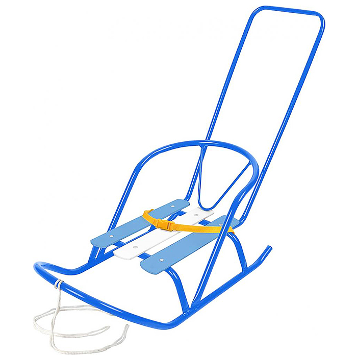 Санки для кукол с толкателем (голубой) Санки для кукол с толкателем (голубой)