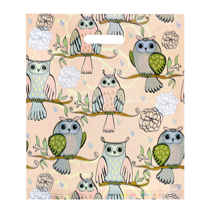 Пакет ПЭ с вырубной ручкой 36х43+3 (пл.35) (Совушки) Пакет ПЭ с вырубной ручкой 36х43+3 (пл.35) (Совушки)