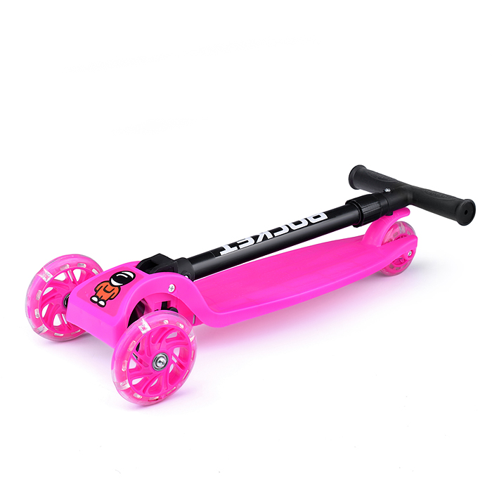 Фото к товару Самокат трёхколёсный ROCKET колёса световые PU, цвет розовый Самокат трёхколёсный ROCKET колёса световые PU, цвет розовый