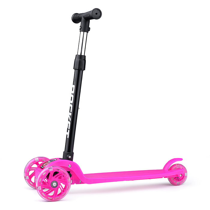 Фото к товару Самокат трёхколёсный ROCKET колёса световые PU, цвет розовый Самокат трёхколёсный ROCKET колёса световые PU, цвет розовый