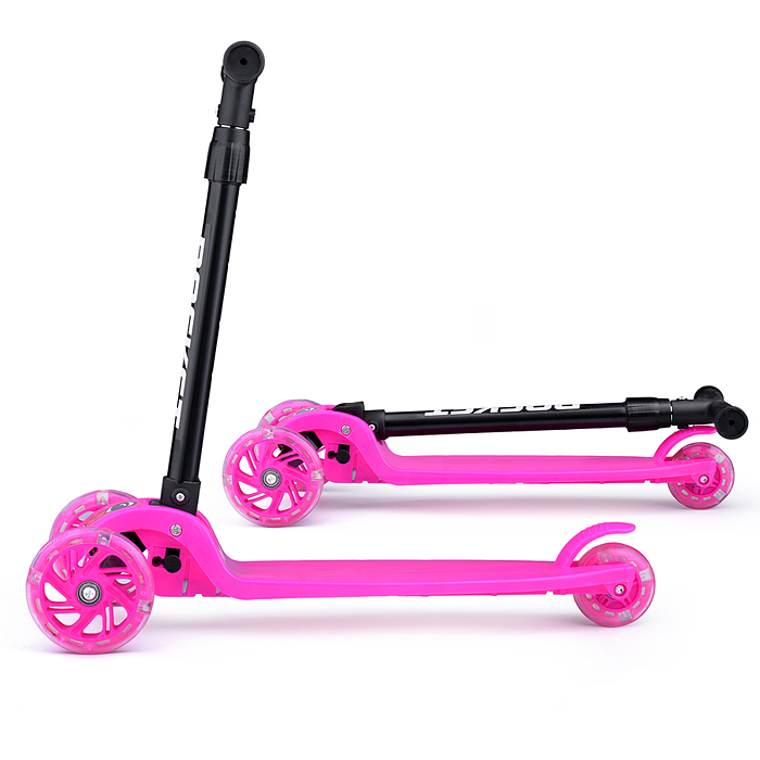Фото к товару Самокат трёхколёсный ROCKET колёса световые PU, цвет розовый Самокат трёхколёсный ROCKET колёса световые PU, цвет розовый