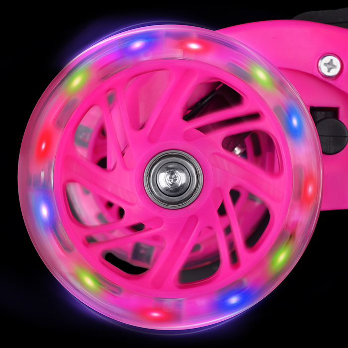 Фото к товару Самокат трёхколёсный ROCKET колёса световые PU, цвет розовый Самокат трёхколёсный ROCKET колёса световые PU, цвет розовый