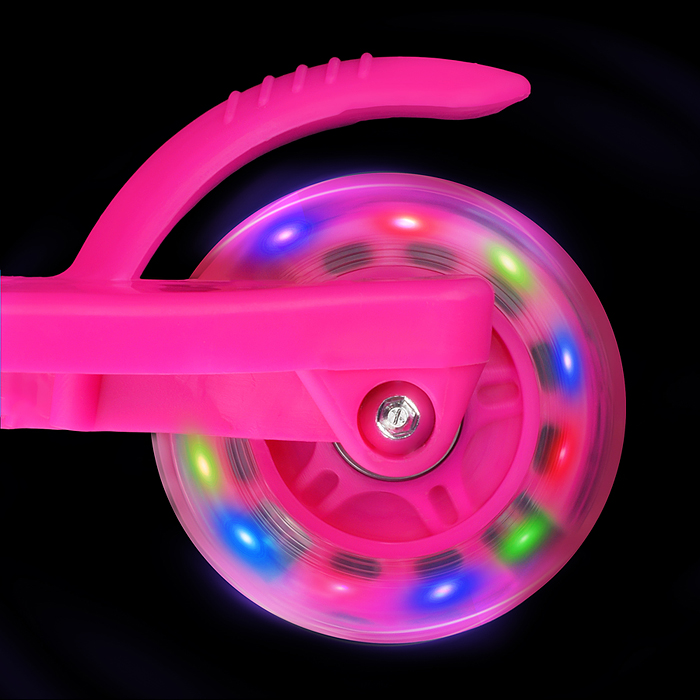 Фото к товару Самокат трёхколёсный ROCKET колёса световые PU, цвет розовый Самокат трёхколёсный ROCKET колёса световые PU, цвет розовый