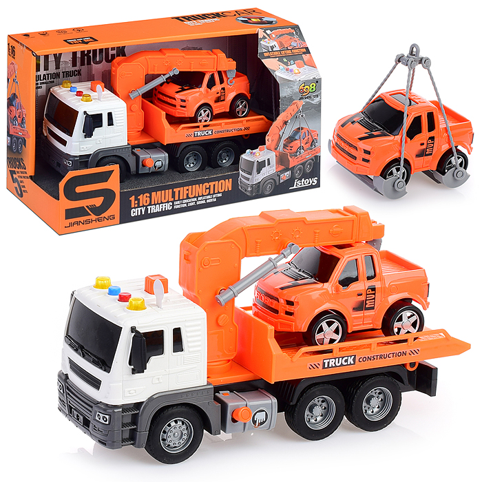 Машина JS106B "Эвакуатор" 1:16 (свет, звук) в коробке (цвет оранжевый) Машина JS106B "Эвакуатор" 1:16 (свет, звук) в коробке (цвет оранжевый)