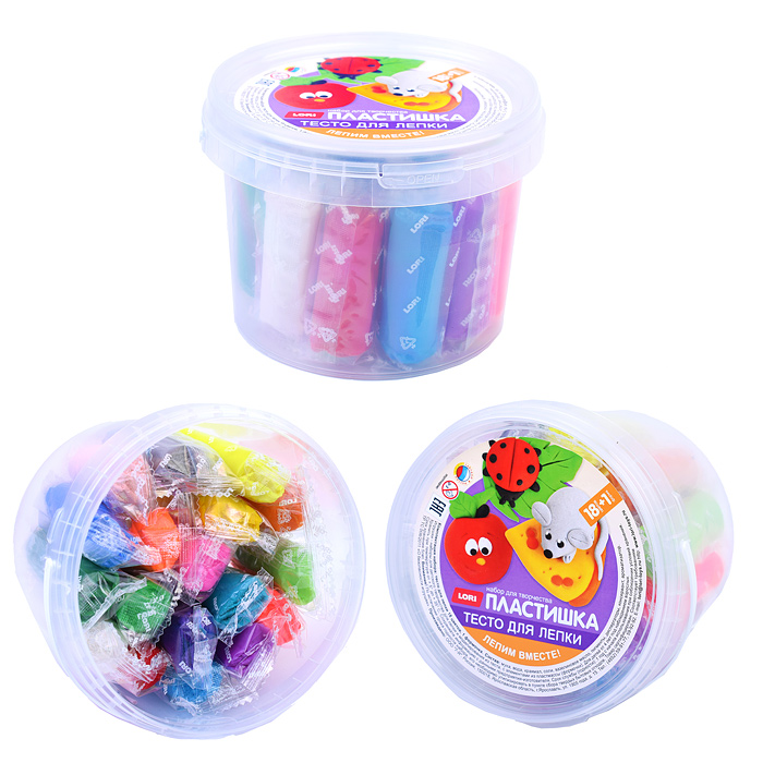 Пластишка. Тесто для лепки 18 цв по 24 гр с формочкой (ведерко с ручкой) Пластишка. Тесто для лепки 18 цв по 24 гр с формочкой (ведерко с ручкой)