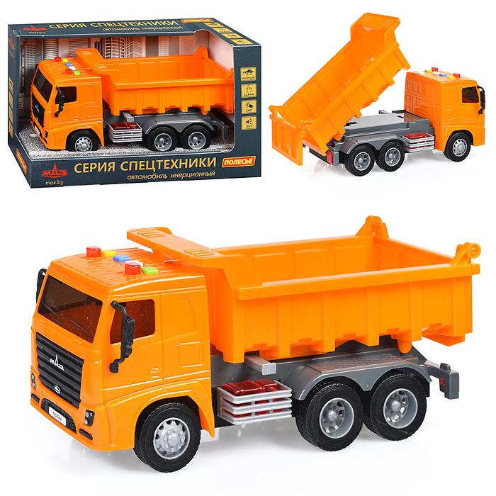 Автомобиль-самосвал "МАЗ" инерционный (со светом и звуком) (оранжевый) (в коробке) Автомобиль-самосвал "МАЗ" инерционный (со светом и звуком) (оранжевый) (в коробке)