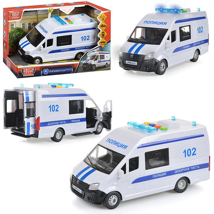 Машина пластик Газель Next Полиция 22,5 см, (свет-звук, двери) инерц, в коробке Машина пластик Газель Next Полиция 22,5 см, (свет-звук, двери) инерц, в коробке
