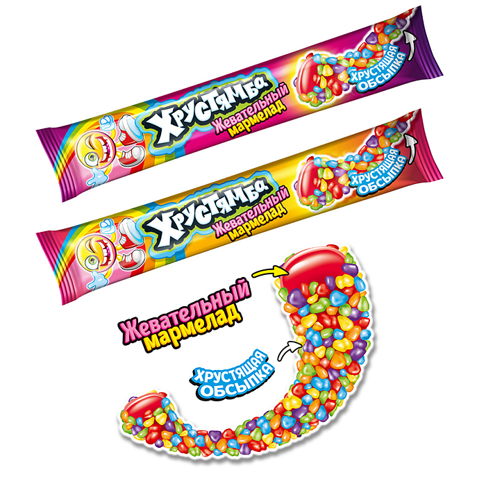 Фото к товару Жевательный мармелад в хрустящей обсыпке "Хрустямба" 15г*24шт Жевательный мармелад в хрустящей обсыпке "Хрустямба" 15г*24шт