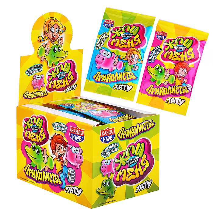 Взрывная карамель с игрушкой и татуировкой "Приколисты. Жми Меня" 1г*30шт